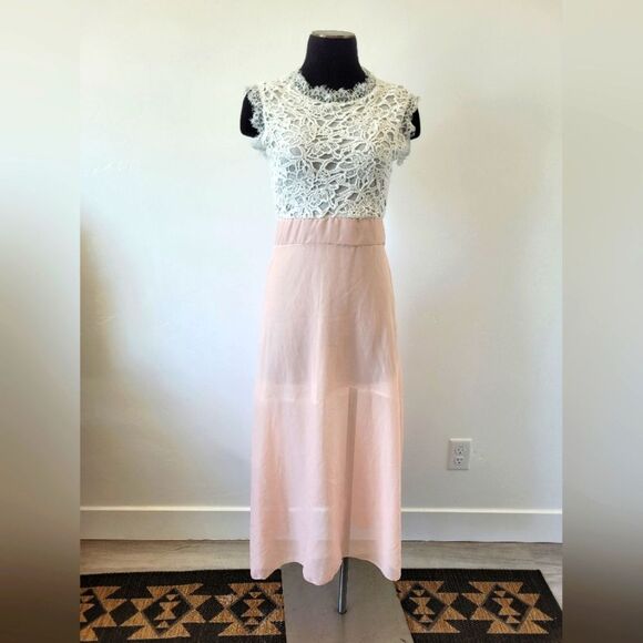 Pink White Lace Maxi Dress Sleeveless HOCO Prom Coquette Balletcore Soft Girl S - Picture 1 of 10